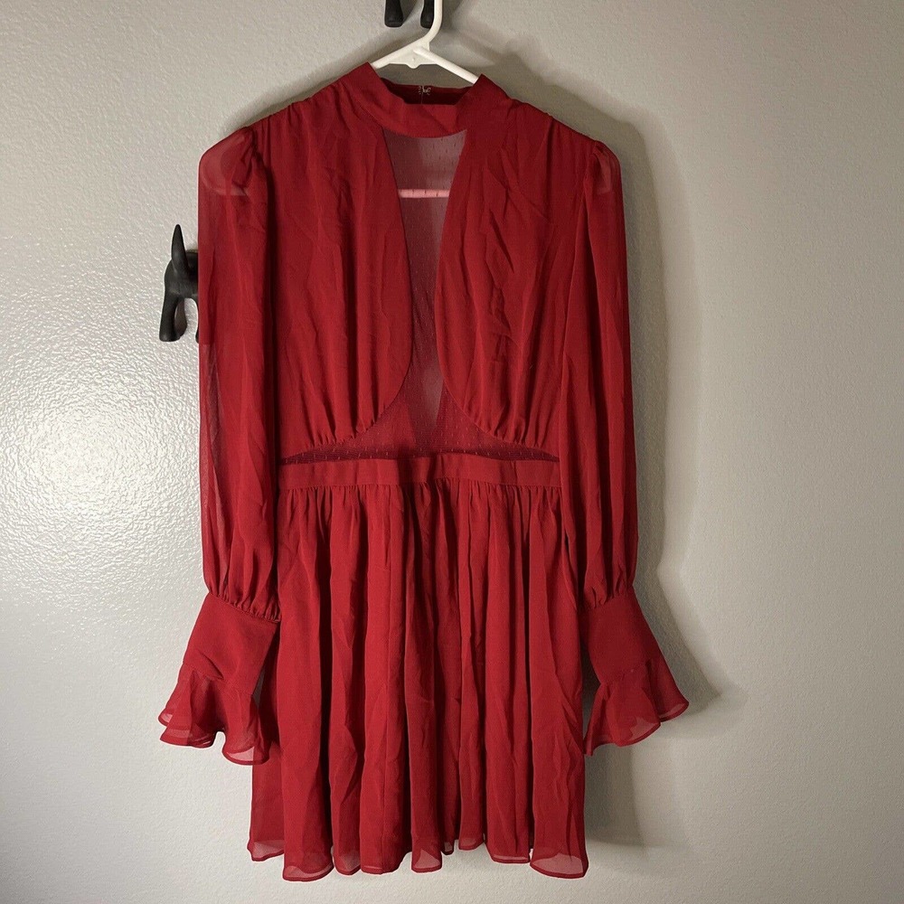 NWT EXPRESS RED POINT D'ESPRIT FIT‎ AND FLARE DRESS SZ 2 Long Sleeve